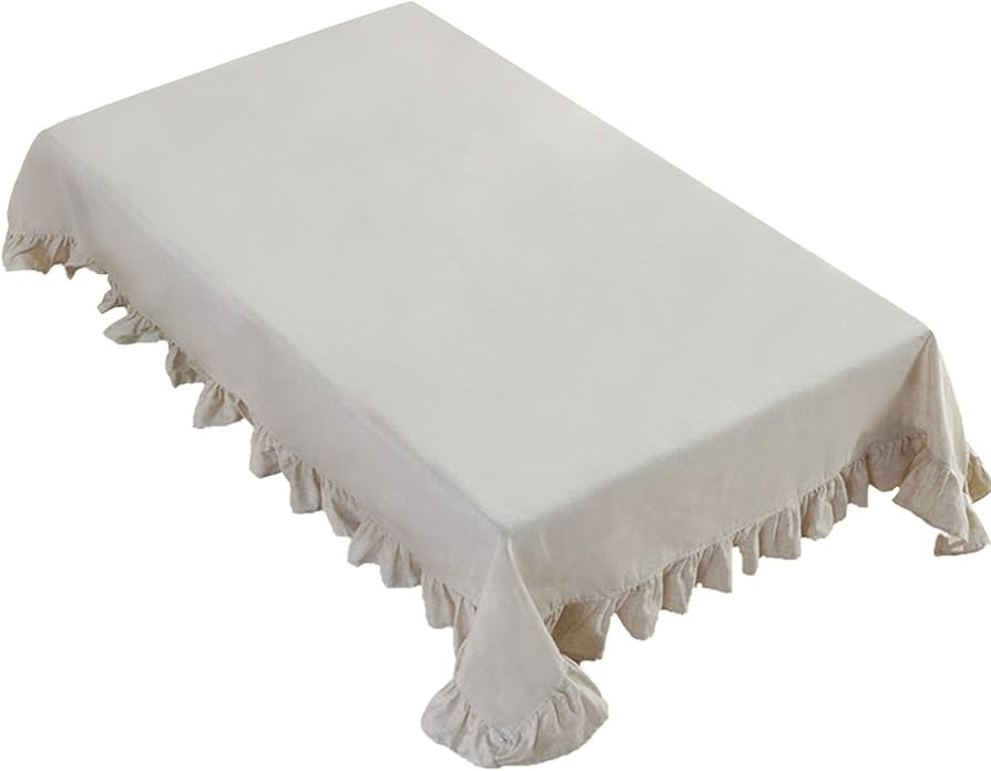 rismart Ruffle Square Linen Table Cloth Cover Tablecloth for Tabletop Desk Adornment Beige 140 x ... | Amazon (UK)