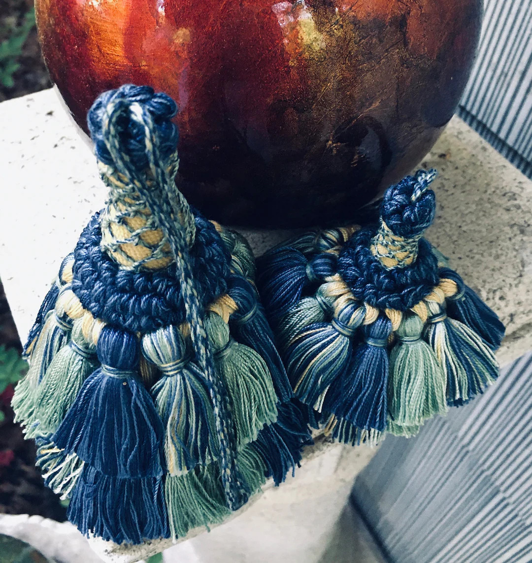 Tassels Made in Italy, Cotton Tassels, in Shades of Blue, Teal, Creamy Yellow | Etsy (US)