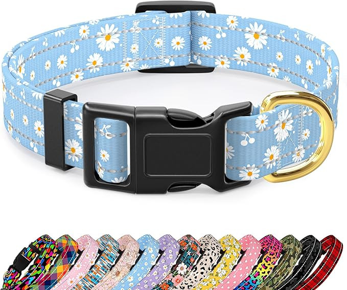 Reflective Dog Collar for Medium Dogs, Cute Daisy Theme Adjustable Heavy-Duty Nylon Puppy Collar ... | Amazon (US)
