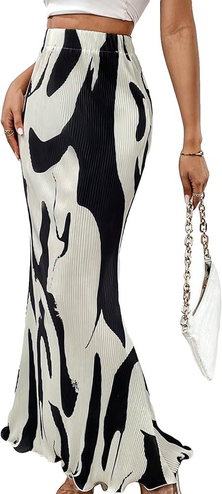 MakeMeChic Women's Allover Print High Waisted Bodycon Flare Maxi Long Skirt | Amazon (US)