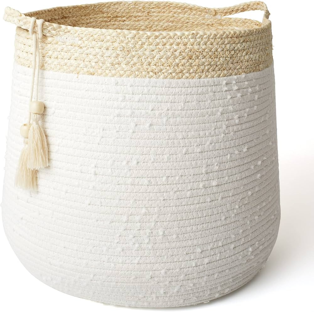 Rope Basket Woven Storage Basket - Laundry Basket Large 17.3x 15 x 14.1 Inches Cotton Blanket Org... | Amazon (US)