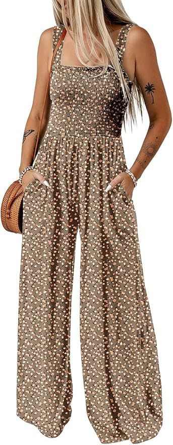 Dokotoo Women's Casual Loose Overalls Jumpsuits One Piece Sleeveless Printed Wide Leg Long Pant R... | Amazon (US)