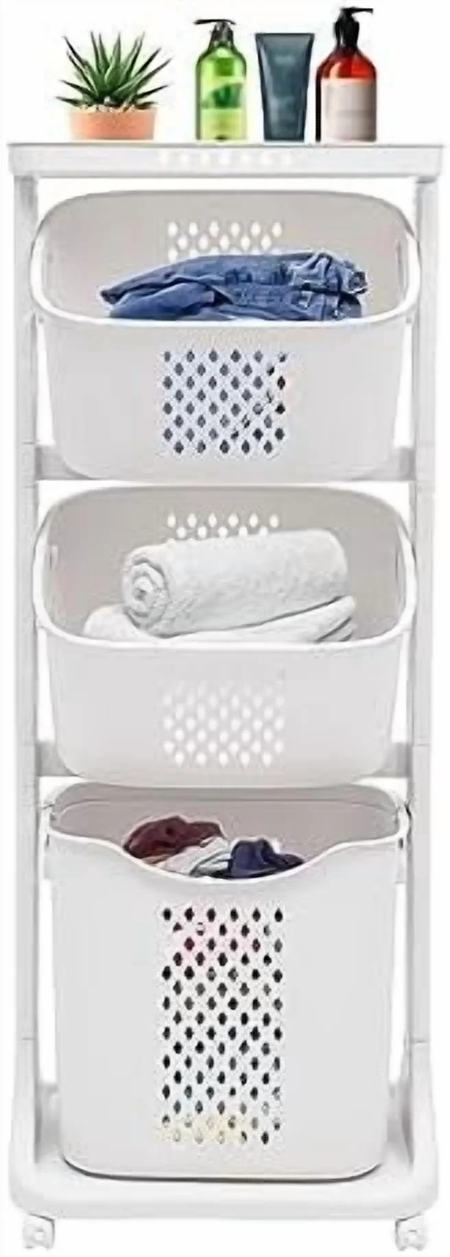 3-Layer Laundry Basket with Wheels, Clothes Storage Basket Multi-Layer Rolling Laundry Cart, Dirt... | Walmart (US)