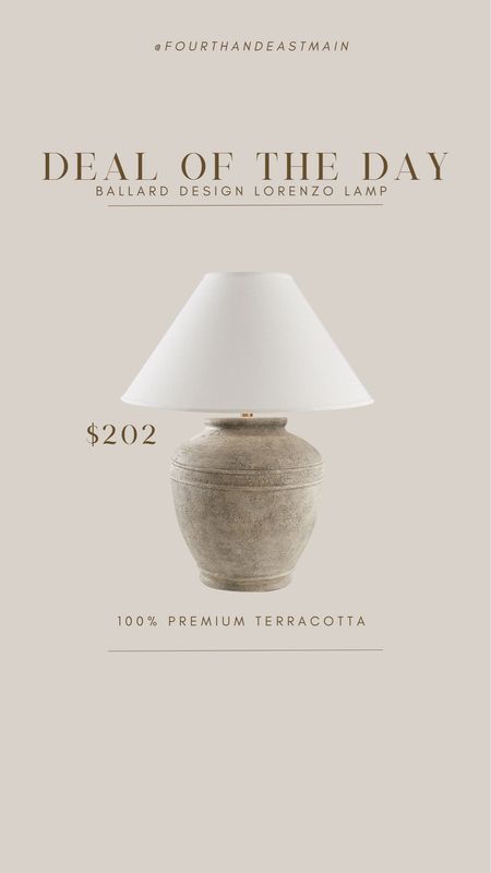 deal of the day // ballard design lorenzo lamp - purchase shade seperate for much less! amazing price for a terra-cotta lamp 

#LTKhome