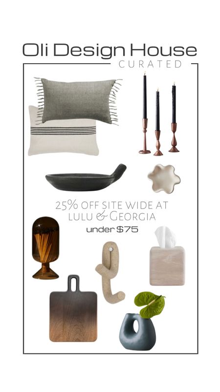 Lulu & Georgia friends and family event, save 25% site wide!

Shelf decor, match cloche, unique wall hook, ombré cutting board, tissue box cover, metal tapered candle holders, striped pillow, black display bowl, black catch-all bowl, scalloped catch-all bowl

#LTKFind #LTKsalealert #LTKhome