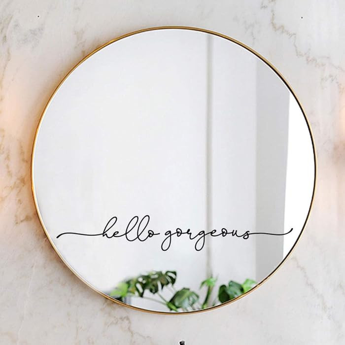 “Hello Gorgeous” Vinyl Mirror Decal – 18x2.7 Inch Bathroom Wall Decor Sticker, Inspirationa... | Amazon (US)