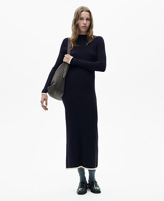 Mango Women's Contrasting Trims Knitted Dress - Macy's | Macy's