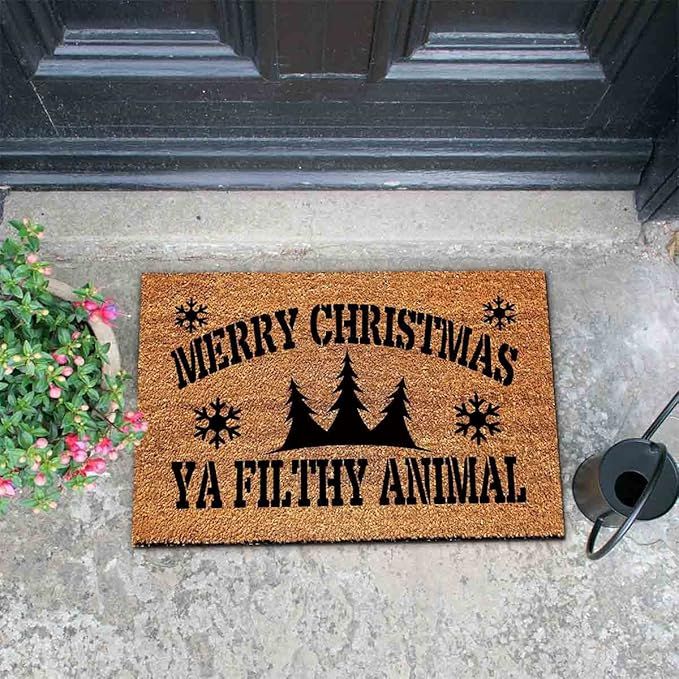 FAGGMY Funny Entryway Merry Christmas Ya Filthy Animal Outdoor Floor Mat with Heavy-Duty PVC Back... | Amazon (US)
