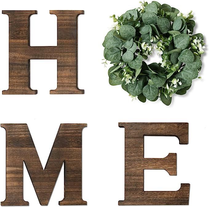 Yoleshy Wooden Home Sign with Artificial Eucalyptus Wreath for O, 9.8'' Home Letters with Wreath ... | Amazon (US)