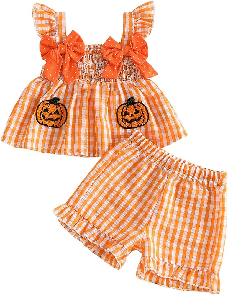 Halloween Toddler Girl Outfit Ruffle Shirt Tops Dress Shorts Set | Amazon (US)