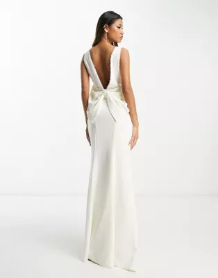 Hope & Ivy Bridal bow back maxi dress in ivory | ASOS (Global)