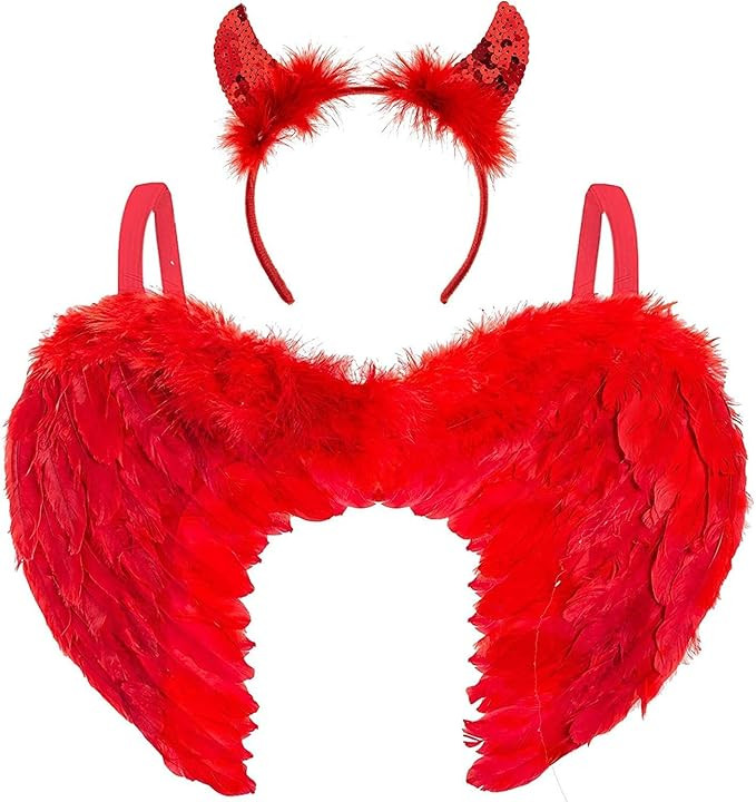 Red Devil Wings and Horns - Red Angel Wings Adult and Devil Horns Halloween Headband - Red Devil ... | Amazon (US)