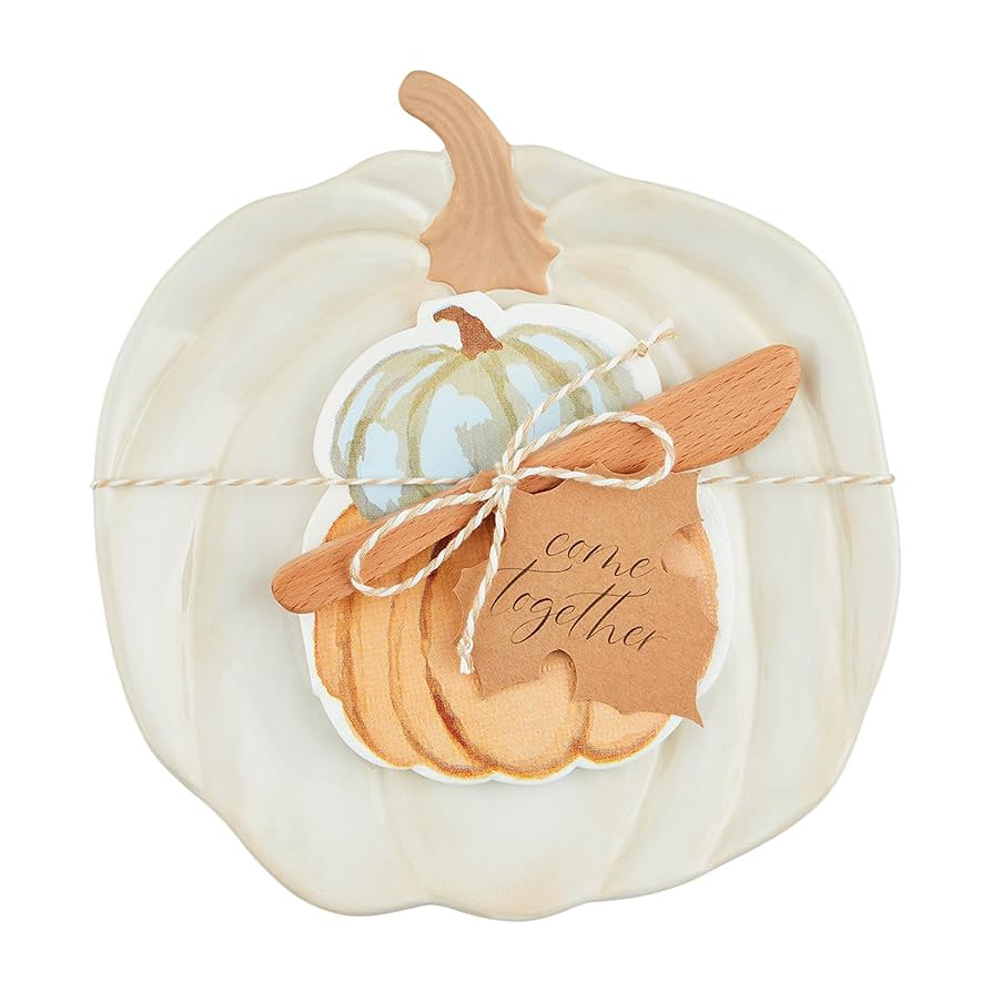 Mud Pie Pumpkin Cheese Sets, Cream, plate 8 1/4" x 7 3/4" | spreader 5" | napkins appox 5" x 5" | Amazon (US)