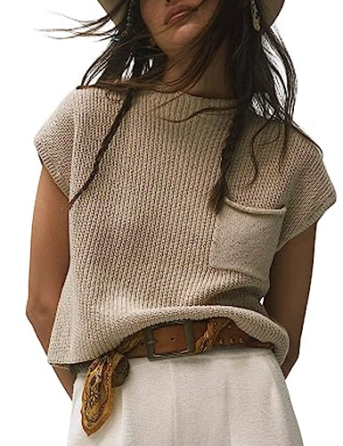 Himosyber Women's Solid Sleeveless Vest Mock Neck Cap Sleeve Knitwear Sweater Tops | Amazon (US)