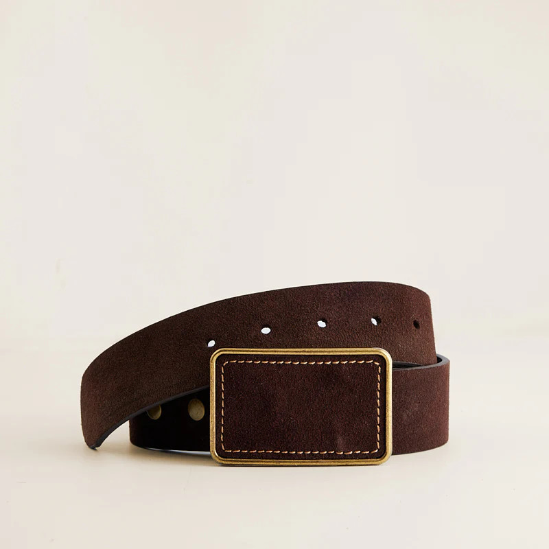 Plaque Buckle Belt - Suede Espresso with Suede Espresso Buckle | Parker Thatch
