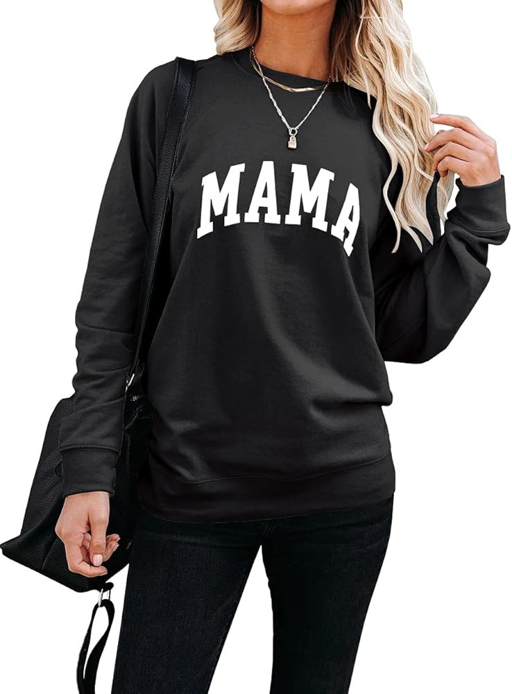 Dressmine Women's Long Sleeve Crewneck Sweatshirt Mama Letter Print Graphic Shirts Pullover Tops | Amazon (US)