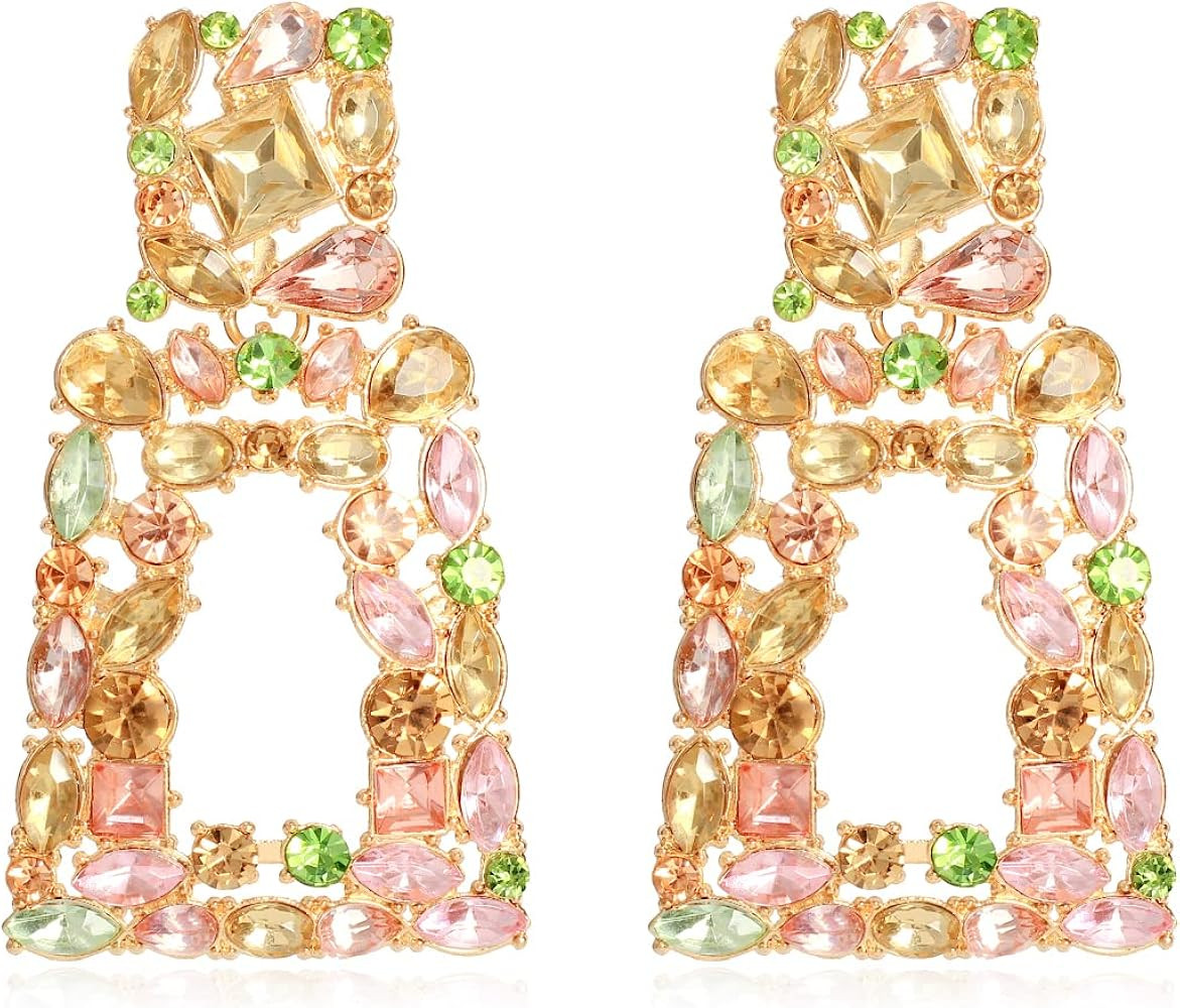 KELMALL Sparkly Rhinestone Rectangle Dangle Earrings for Women Crystal Geometric Drop Trendy Stat... | Amazon (US)