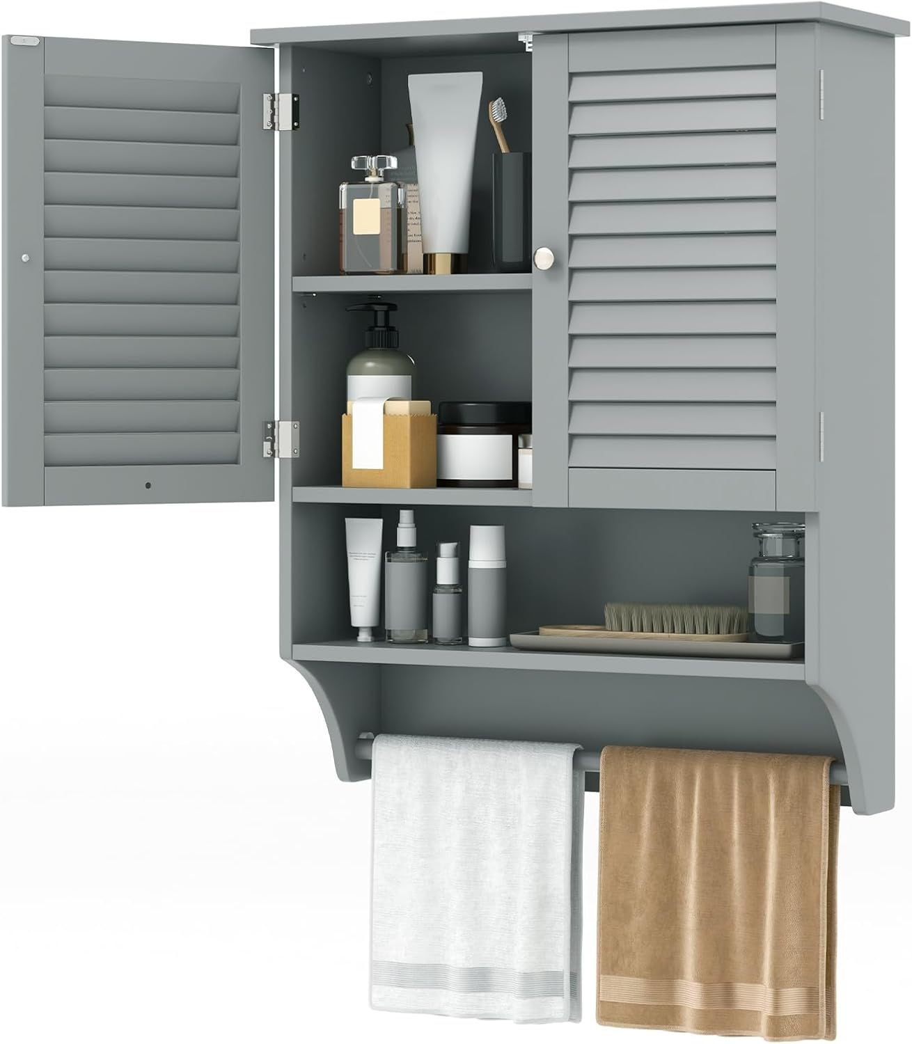 Tangkula Wall Mounted Bathroom Cabinet with Open Shelf & Bar, Medicine Cabinet with Double Louver... | Amazon (US)