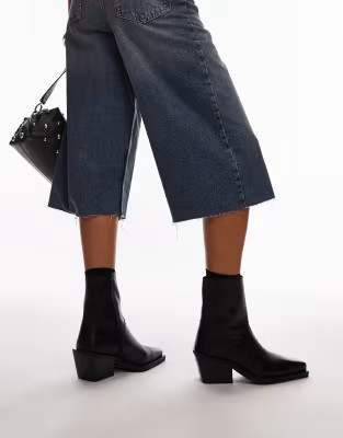 Topshop Maddy leather western boots in black | ASOS (Global)