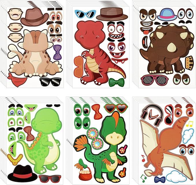 36 Sheets Make a Dinosaur Stickers Dinosaur Party Favors Make Your Own Dinosaur Sticker Cute Make... | Amazon (US)
