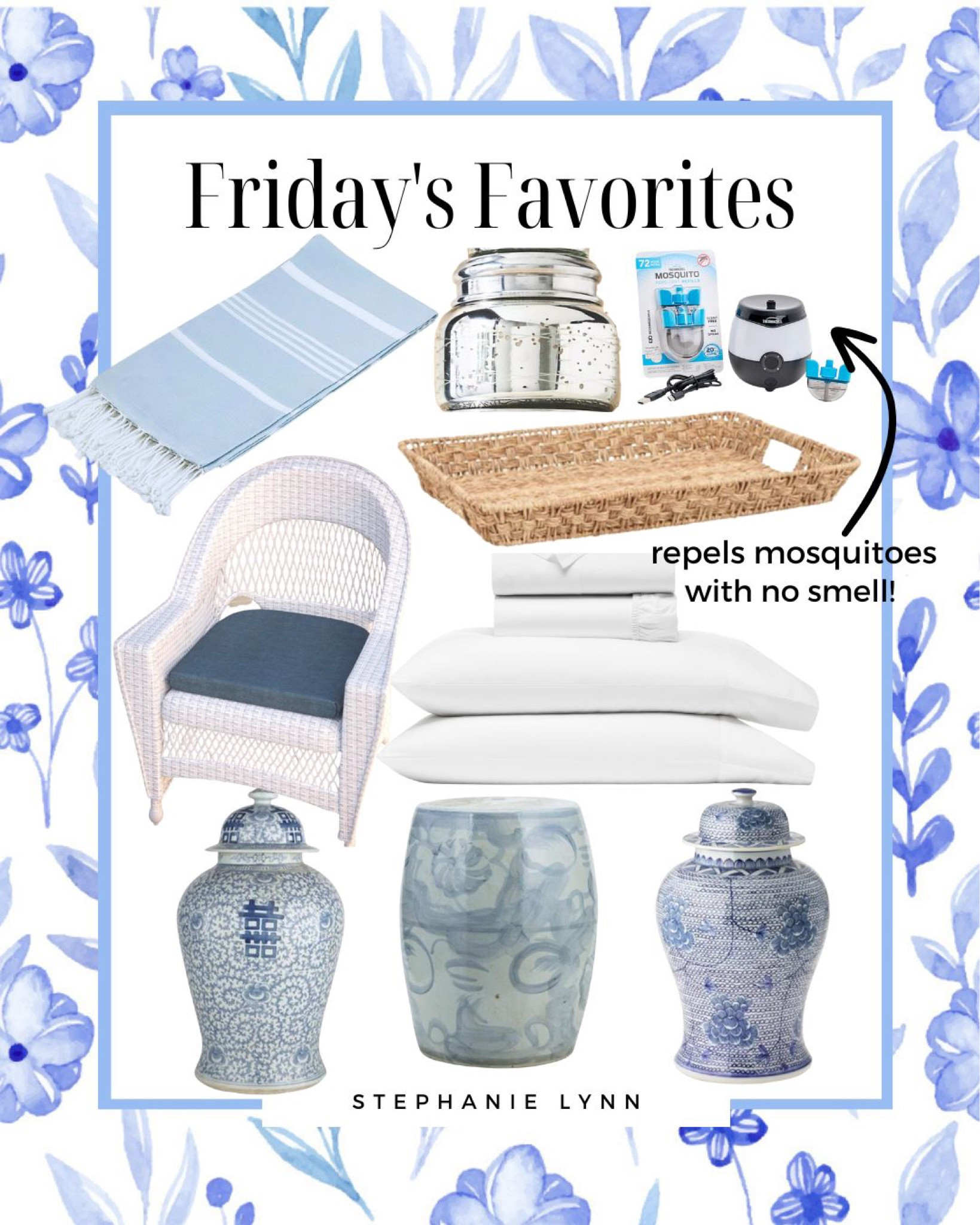 This weeks Friday Favorites include my favorite beach towels! They are thin, soft absorbent, large, and don’t hold sand! They are also affordable Turkish towels from Amazon, and come in so many colors! I included the Bill and Branch Sheets I have my eye on and they are on sale! An outdoor chair from Wayfair under $80! My favorite summer candle is also on sale, the volcano Capri blue from Anthropologie.  And of course the blue and white still on my wish list. Decorating for the Fourth of July made me realize the blue and white I needed for my new home. I wanted to show you some sales, good deals, affordable favorites, and investment prices! I will also include my dream chairs I just discovered I want for my dining room! I hope you have a happy 4th of July weekend!  

#LTKsalealert #LTKhome #LTKxAnthro