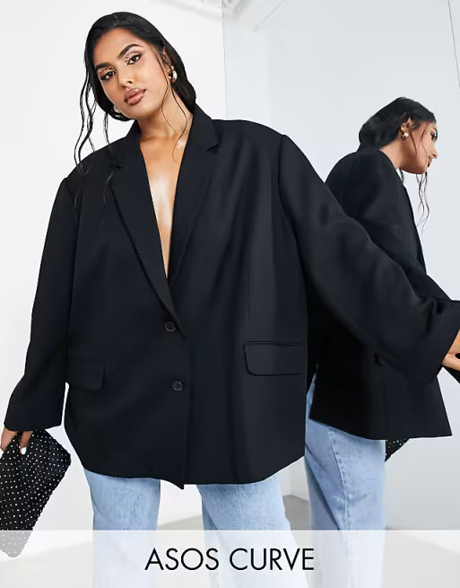 ASOS DESIGN Curve - Blazer oversize coupe masculine - Noir | ASOS (Global)