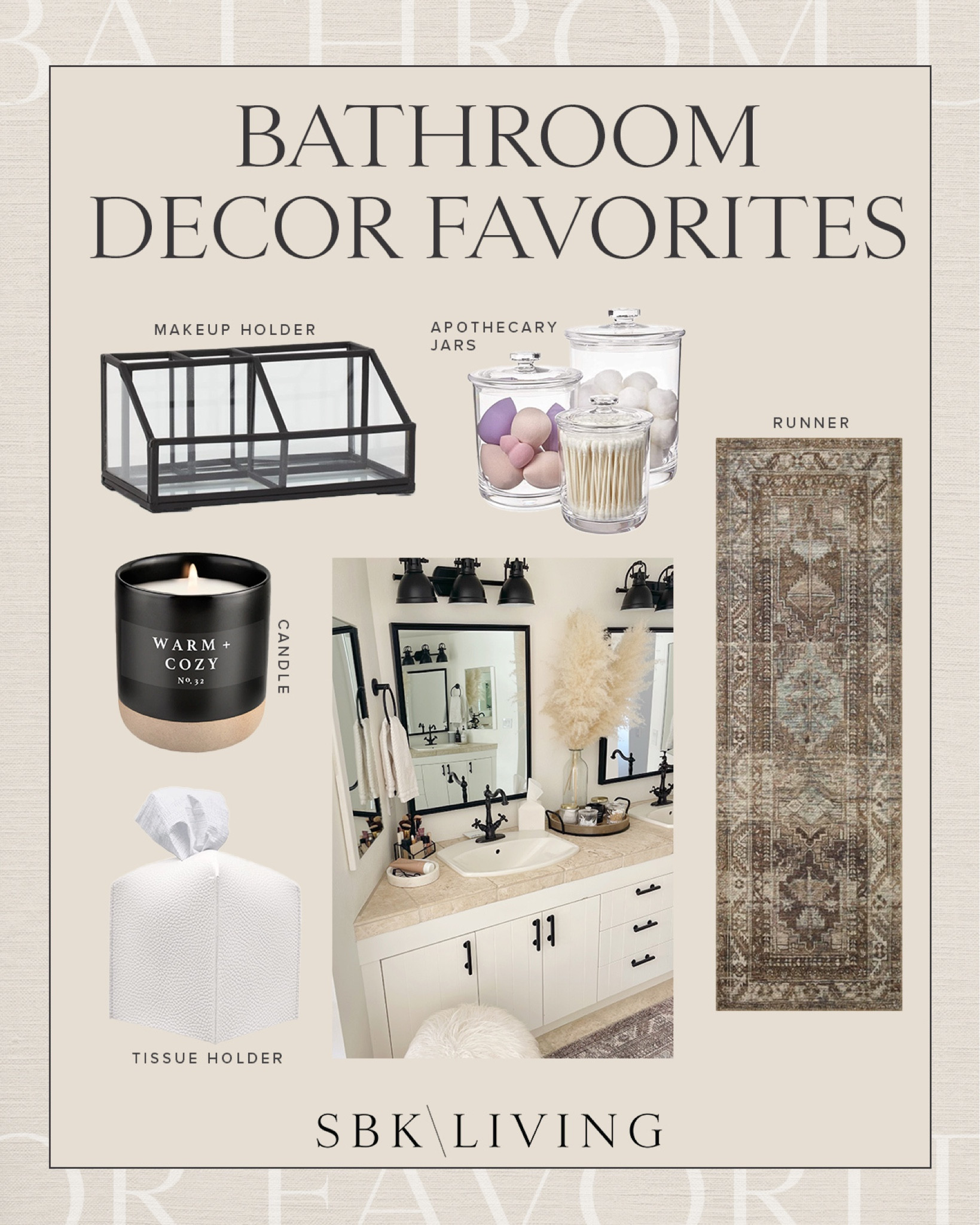 H O M E \ my favorite bathroom decor🫶🏻 Apothecary jars, tissue box holder, rubber, candle and rug runner!

Amazon
Wayfair
Home decor 

#LTKhome #LTKunder50