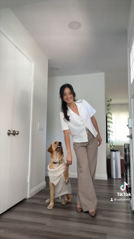 Matching outfits with my dog! Minimal style chic neutral fall fashion skirt modest office korean trousers pleated dress knit cardigan 

#LTKSeasonal #LTKstyletip #LTKsalealert