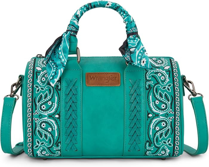 Montana West Wrangler Desert Paisley Boston Bag Floral Embroidered Barrel Purse with Bandana | Amazon (US)
