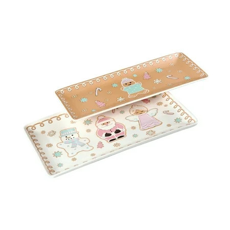 Bico Pastel Gingerbread Man Ceramic 14 inch Rectangular Serving Platter, Set of 2, for Serving Salad, Pasta, Cheese, Ham, Appetizer, Microwave & Dishwasher Safe | Walmart (US)