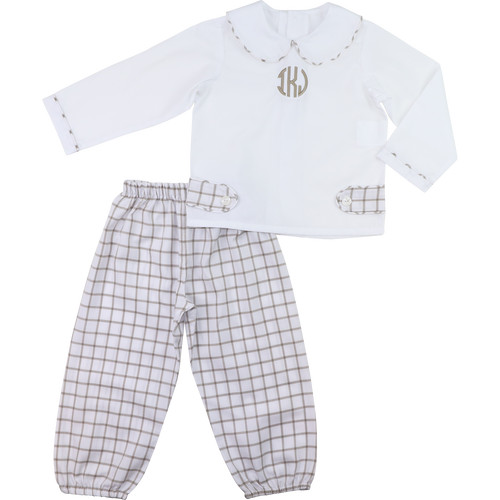Khaki Windowpane Tab Ankle Pant Set | Cecil and Lou