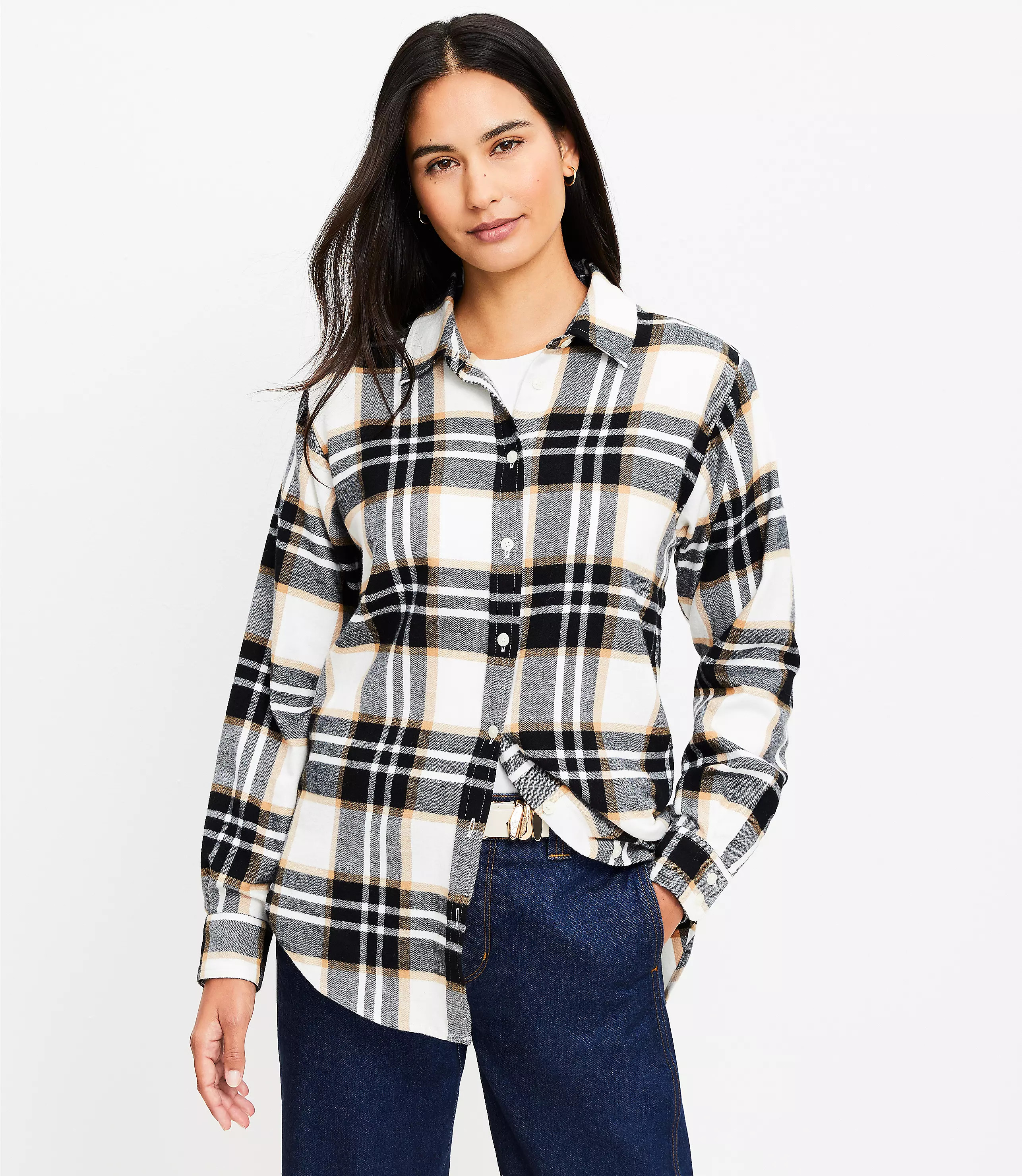 Plaid Angled Cuff Tunic Shirt | LOFT