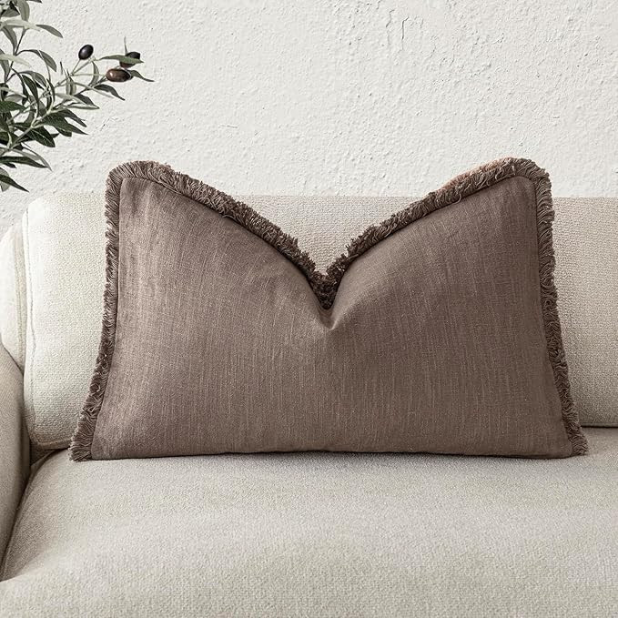 Foindtower Decorative Linen Fringe Lumbar Throw Pillow Covers Cozy Boho Farmhouse Cushion Cover w... | Amazon (US)