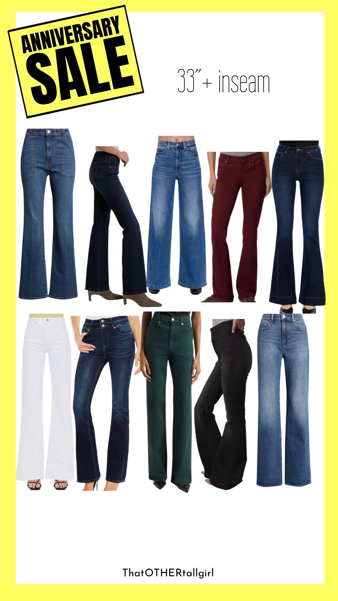 Anniversary sale - jeans with 33” inseam or more

#LTKTall #LTKOver40 #LTKSaleAlert