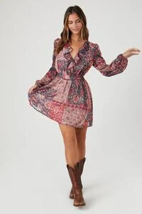 Ornate Floral Print Mini Dress | Forever 21 (US)