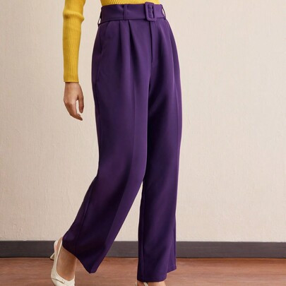 Women's Elegant Vintage Purple Pant, Work Pants For Thanksgiving Party Outfit, Autumn/Winter Holiday Attire | SHEIN