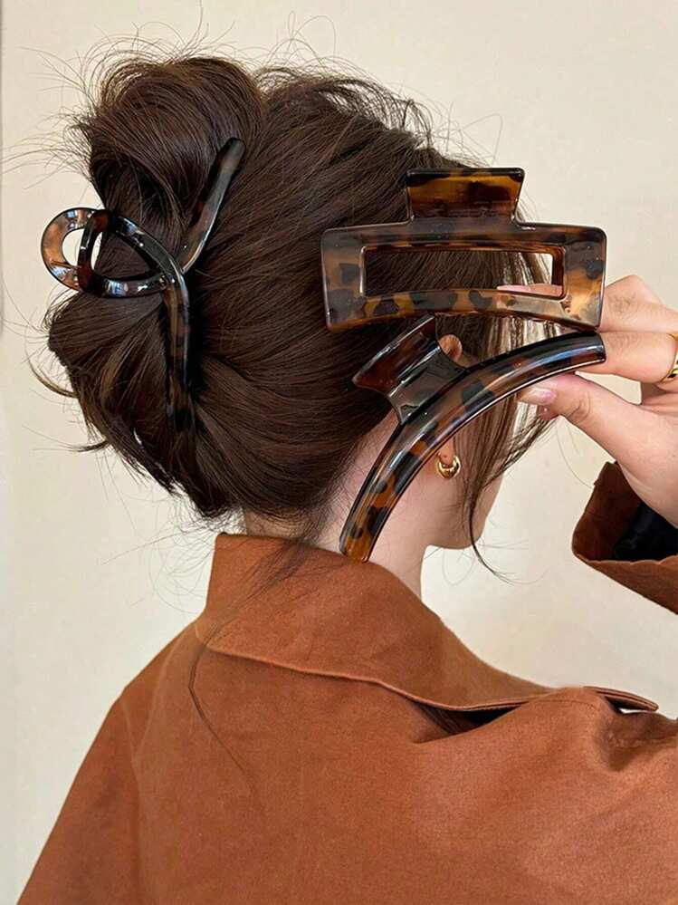 3/1 Piece Set Large Size Women Hair Claw Hair Accessories. Size 12cm/4.7in, Acrylic Material, Fashion Minimalist Design Hair Clips. | SHEIN