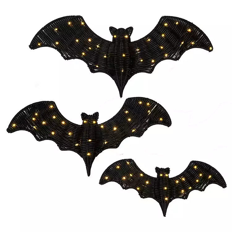 New! Black Woven LED Bats Set of 3 | Kirklands