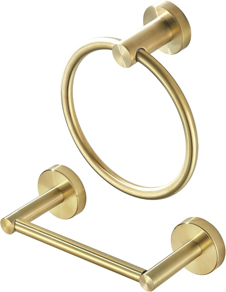 Gold Toilet Paper Holder Towel Ring, Brushed Gold Bathroom Accessories Hand Towel Holder Wall Mou... | Amazon (US)