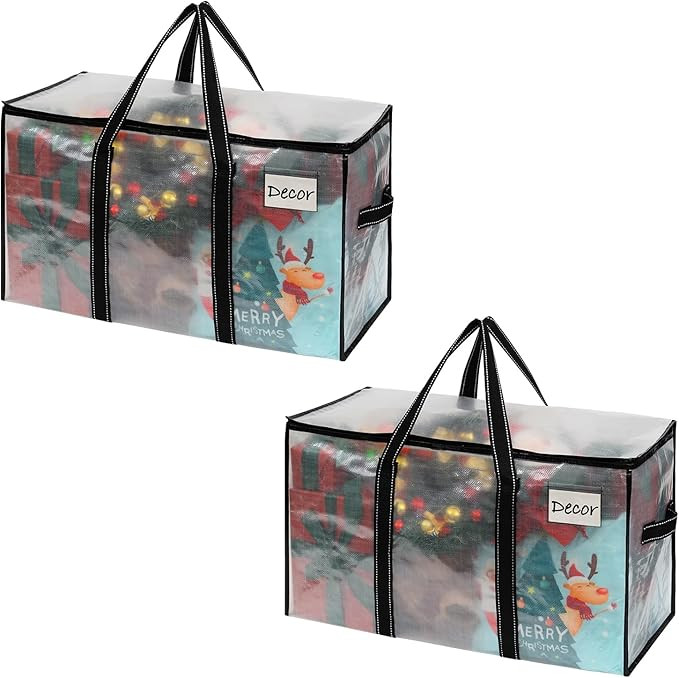 VENO 2 Pack Clear Moving Bags Christmas Storage Bags, Large Storage Bins with Lids, Heavy Duty Ho... | Amazon (US)