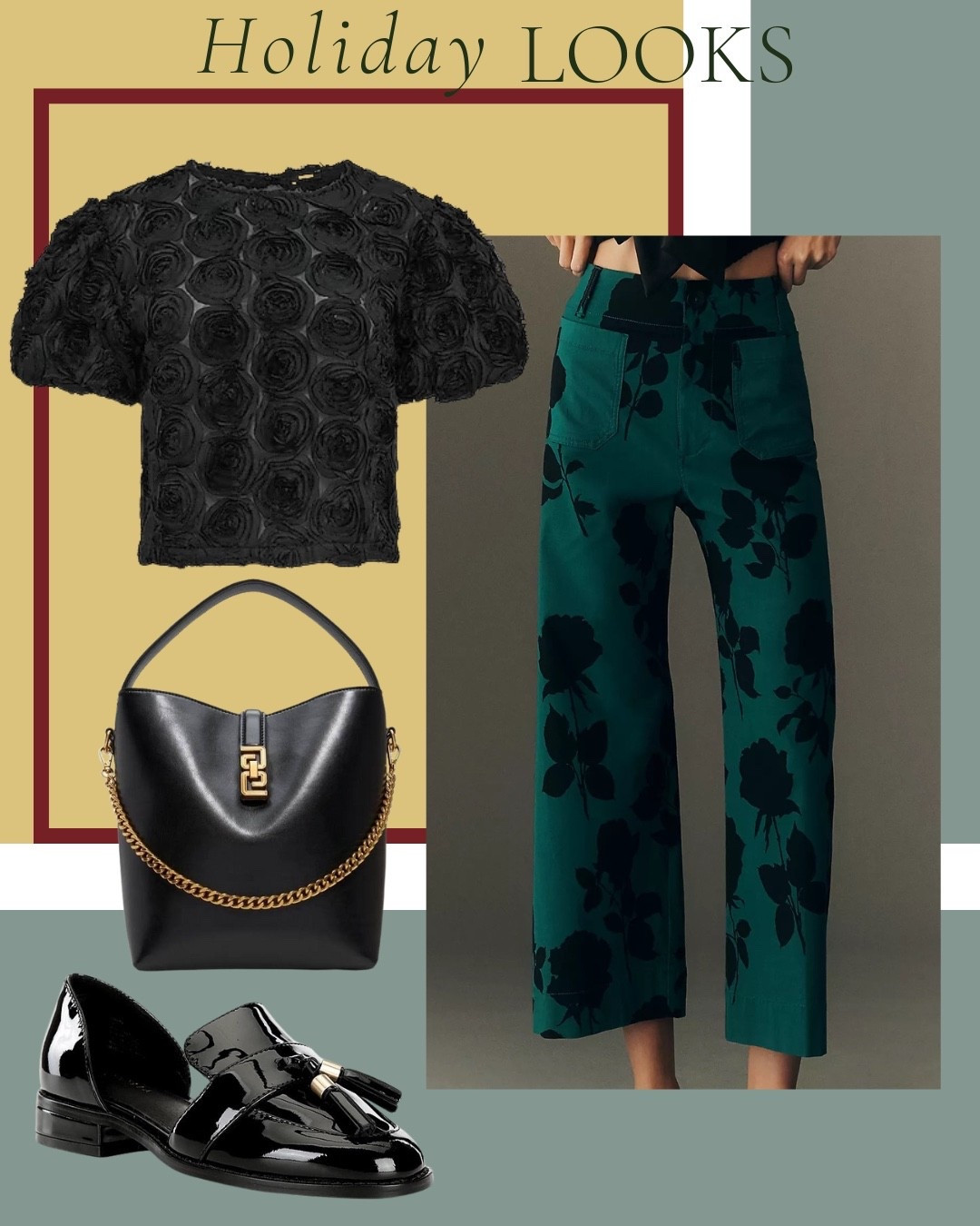 Holiday outfit: green and black floral kick crop jeans paired with a black floral top, black loafers, and black leather purse. 

#fall outfits #holiday outfit #winter outfit #loafers #leather tote bag #leather purse #floral top #jeans

#LTKootd #LTKHoliday
