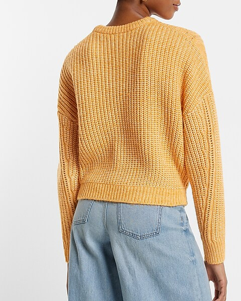 Cable Knit Crew Neck Cutout Sweater | Express