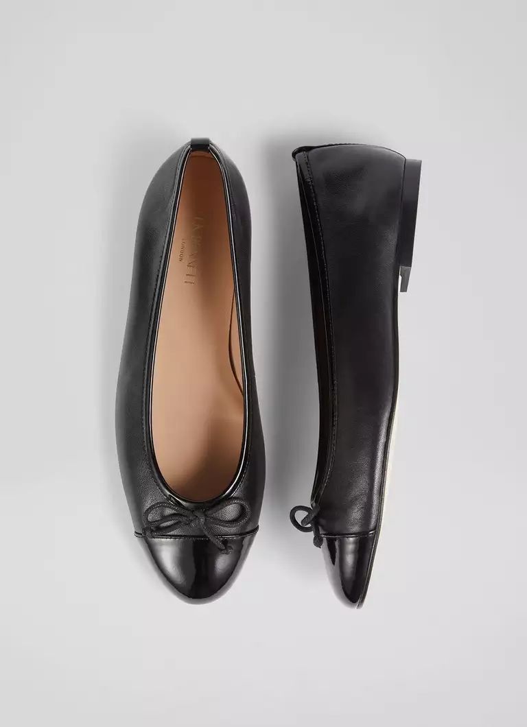Kara Black Leather and Patent Toe Cap Ballet Flats | L.K. Bennett (UK)