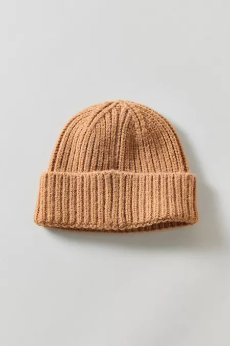 Marled Wool-Blend Short Roll Ribbed Knit Beanie | Urban Outfitters (US and RoW)