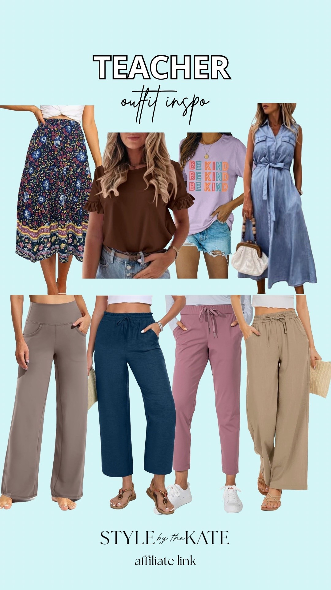 Teacher style 📚 I have most of these pants and love them! Maxi skirt is easy & comfy 

TTS- medium in almost everything 
Lmk if you have any questions 