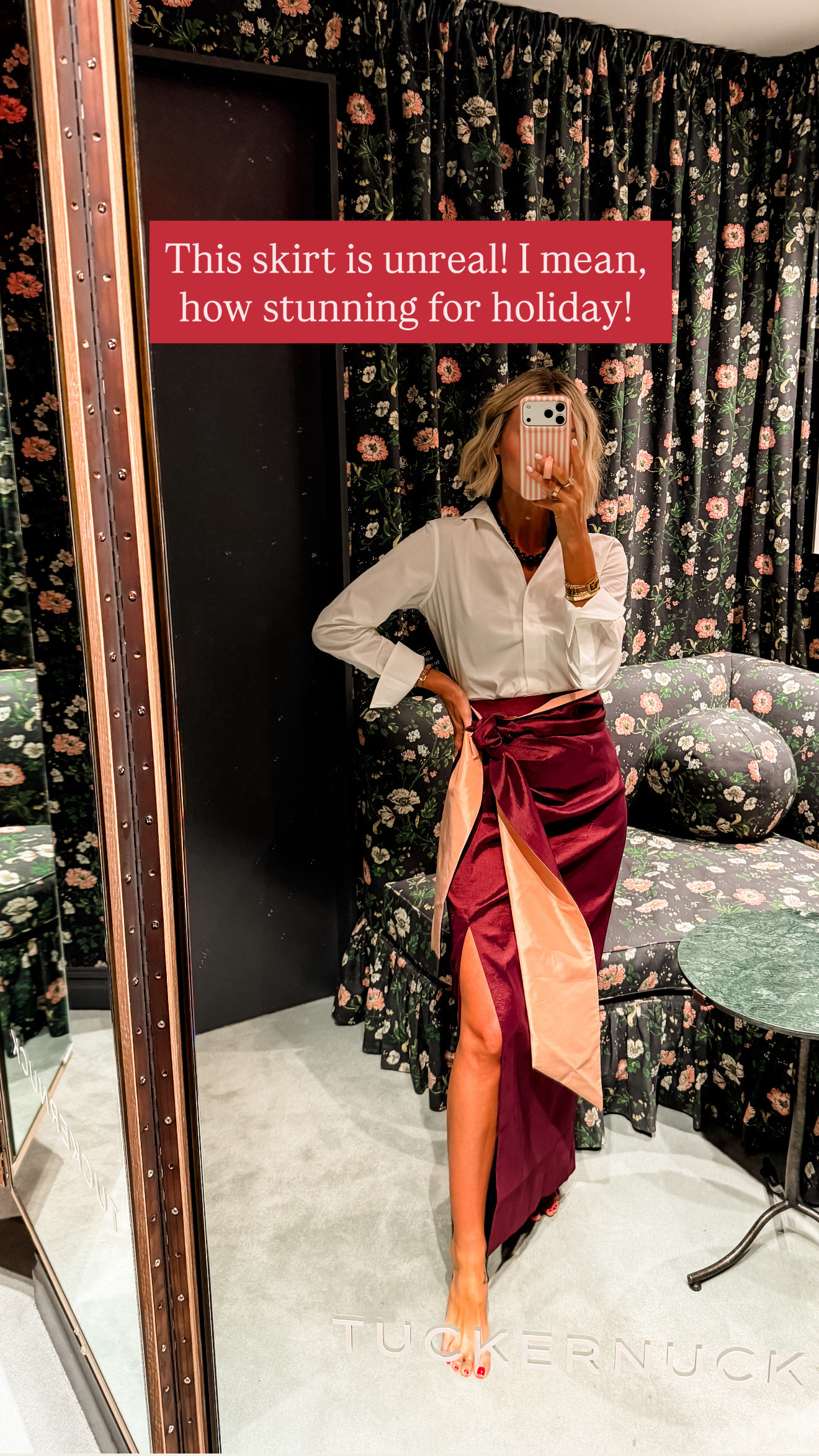 I am in love with this color block skirt! This is such a gorgeous piece to have in your closet, especially for the holiday season! Tuckernuck is currently running a sale - the more you spend, the more you save!

Loverly Grey, Tuckernuck, holiday outfit, holiday party, burgundy skirt, white button down 

 #LTKSeasonal #LTKSaleAlert
