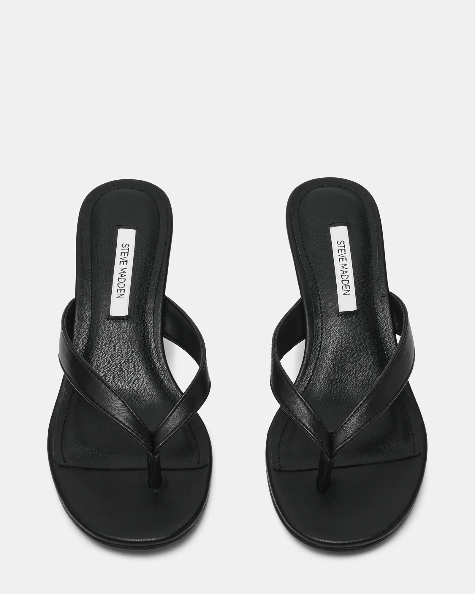 DRAZER Black Leather Thong Wedge Women's Sandal | Steve Madden (US)