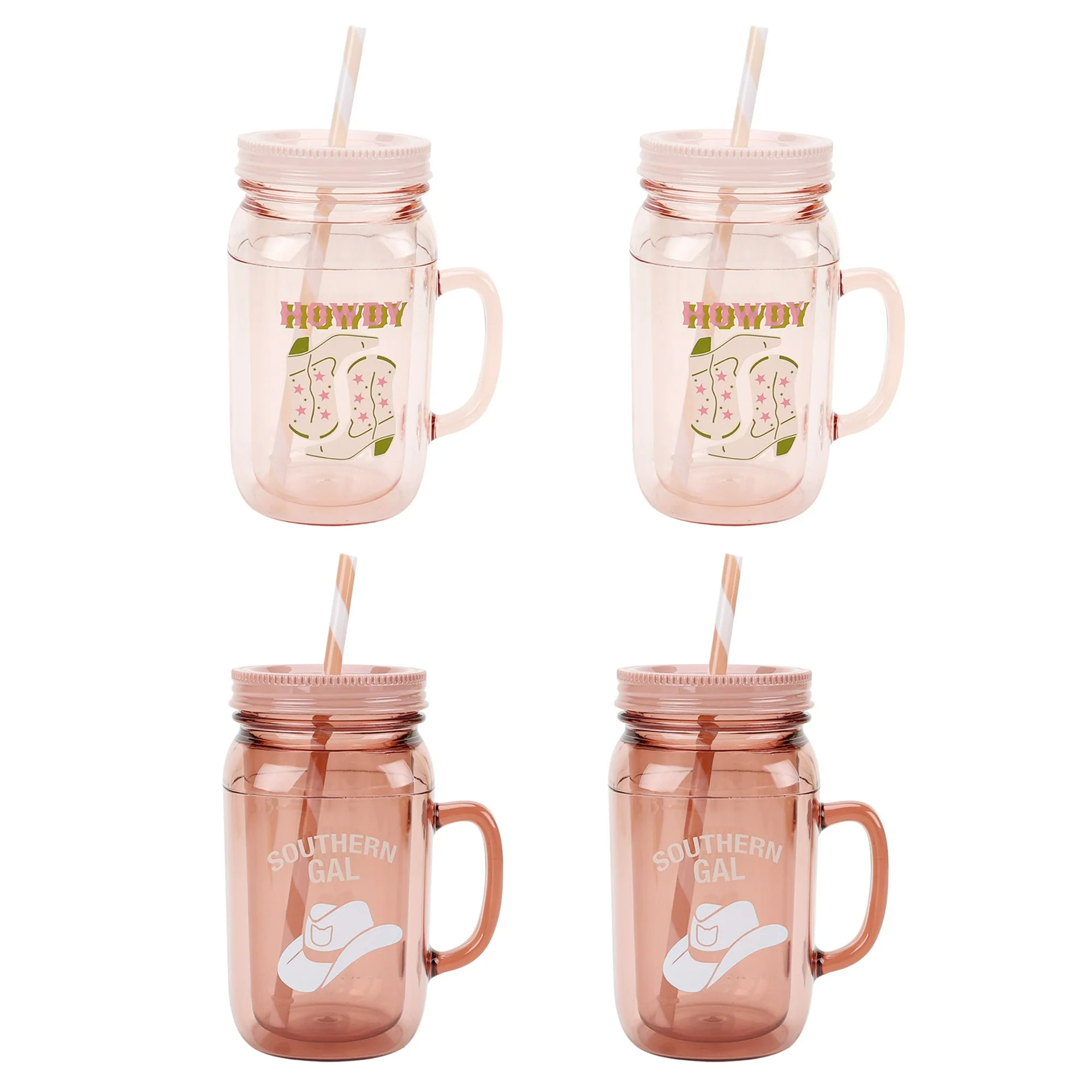 Just Feed Me by Jessie James Decker 4-Piece 32-Ounce Acrylic Mason Jar Set, Terracotta Rose and B... | Walmart (US)