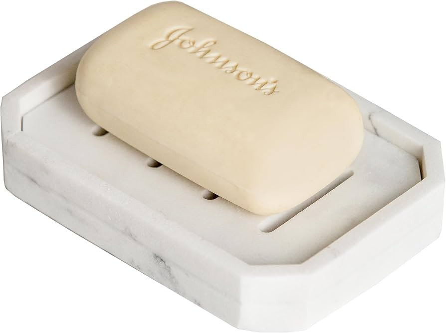 Resin Marble-Like Texture Soap Dish Drainable Soap Holder,Double Layer Draining Soap Dish. | Amazon (US)
