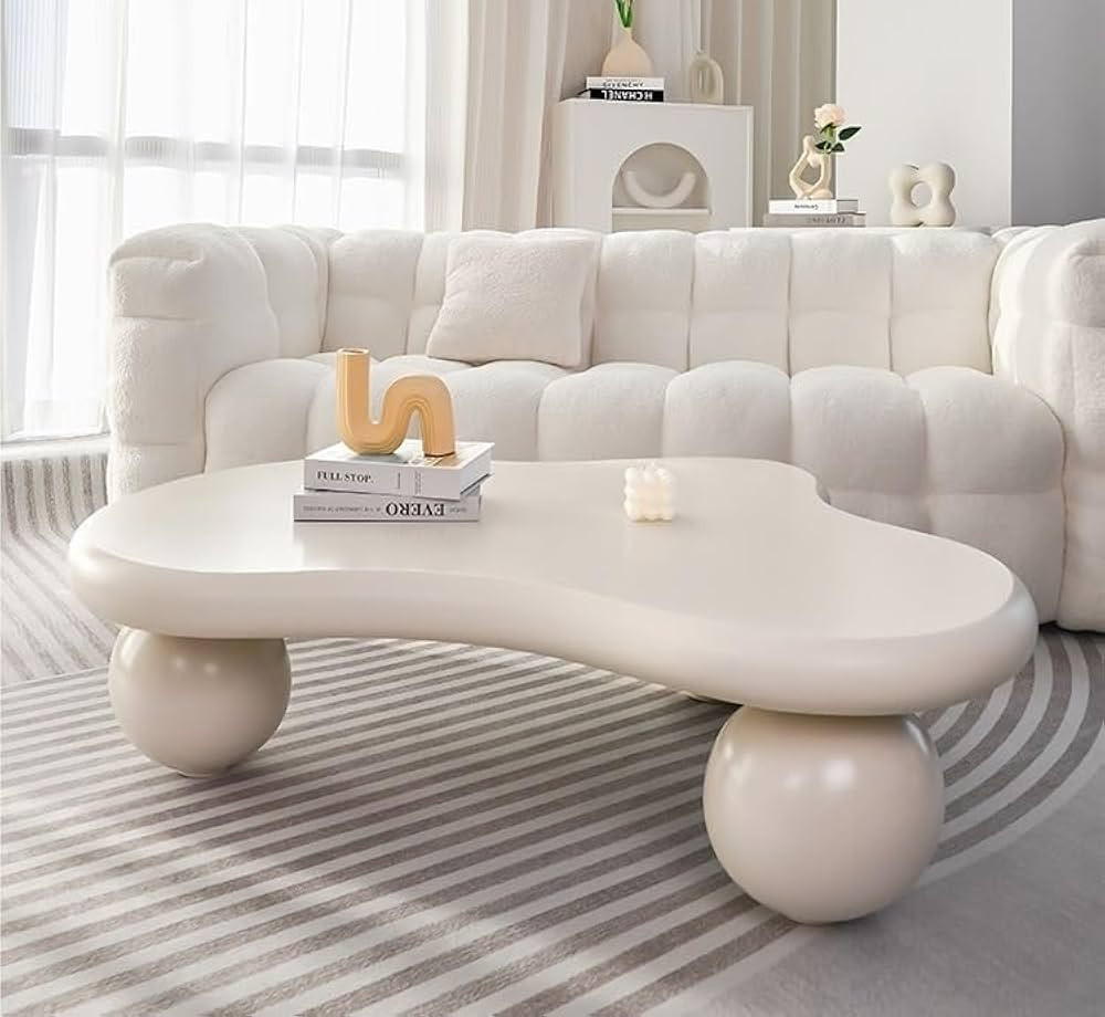Cute White Coffee Table, Cloud-Shaped Coffee Table, Modern End Table, Irregular Coffee Table with... | Amazon (US)